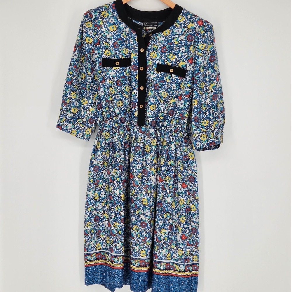 Breli Originals Vintage Floral Midi Dress Primary Multi Button Front Size 12 USA